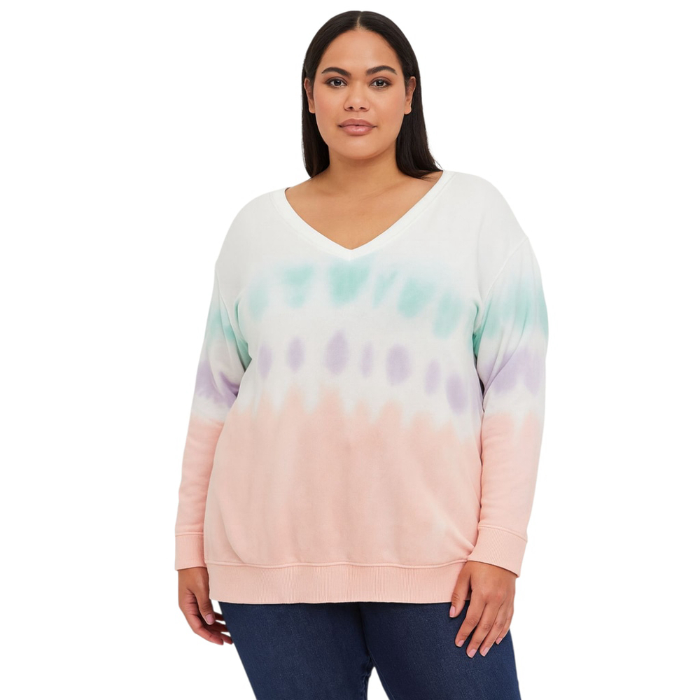 Torrid Tie-Dye V-Neck Pullover Sweatshirt – Pastel Ombre Lounge Top (2X)